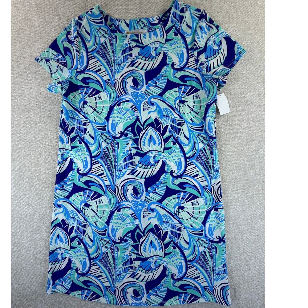 Jude Connally Women's Medium Blue NWT Wave Shell Print Knee Length Dress Resort